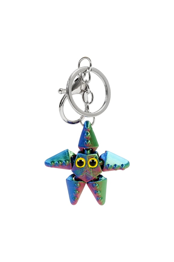 3D Printed Articulated Starfish Keychain Flexible Sea Creature Figure Backpack Charm for Coastal Ocean Theme Decorations and Keyrings Red
