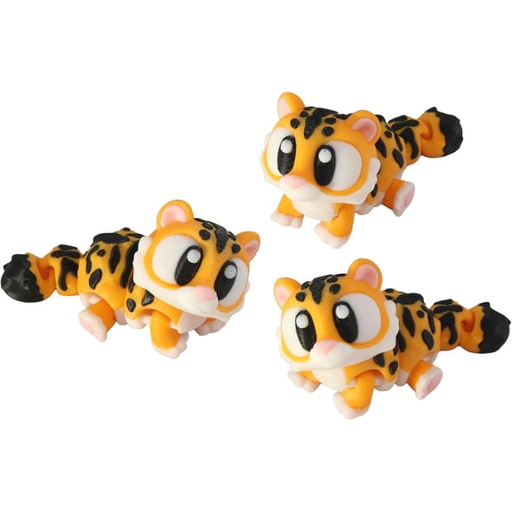 3D Printed Articulated Tiger Fidget Toy 3 Pack Flexible Cute Animal Desk Decor, Adult Stress Relief Collectible 3D Printed in USA