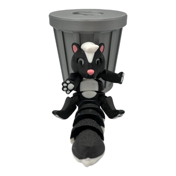 3D Printed Articulating Skunk Fidget Animal with Trash Can
