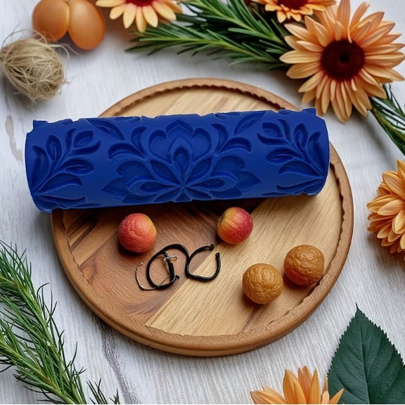 3D-Printed Atmospheric Rose Roller with Textured Clay Surface for Ceramics and Polymer Clay - Floral Design Tool