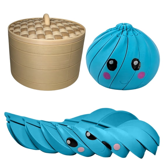 3D Printed Bao Bun Fidget Ball, Articulated Stress Twist Ball with Steamer Basket, Dumpling Shape Sensory Anxiety Relief Fidget Ball, Novelty Gifts, Finger Exercise and Daily Stress Relief