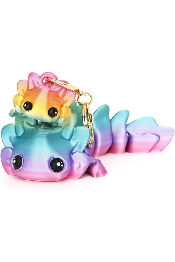 3D Printed Bearded Dragon Animals Set 7 Inch Medium + Lizard Keychain, Hand-Painted Cute Eyes Realistic Reptile Accessories with Full Articulated, Fidget for Pet Lovers & Collectors