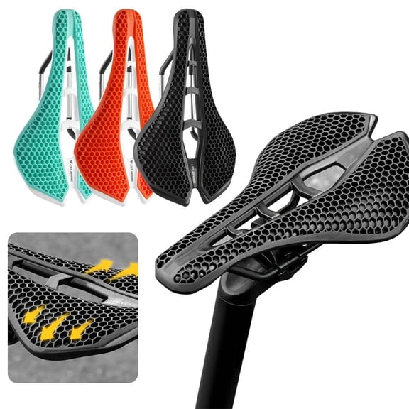 3D Printed Bike Saddle with Honeycomb Design, Lightweight Bicycle Seat with Center Cutout, Breathable Comfort Saddle for Road and Mountain Bikes