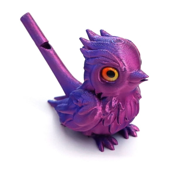 3D Printed Bird Water Whistle Musical Instrument Desktop Figurine Set, Functional Artisan Sculpture for Creative Home Decor and Sound Play Purple