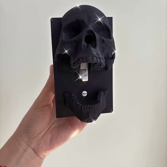 3D Printed Black Skull Light Switch Cover - Spooky Halloween Home Decor & Unique Gift