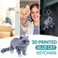 thumbnail image 1 of 3D Printed Blue Cat Keychain with Movable Limbs, Articulated Animal Pendant for Bags and Keyring Accessories, Unique Blue Feline Decorative Charm, 1 of 8