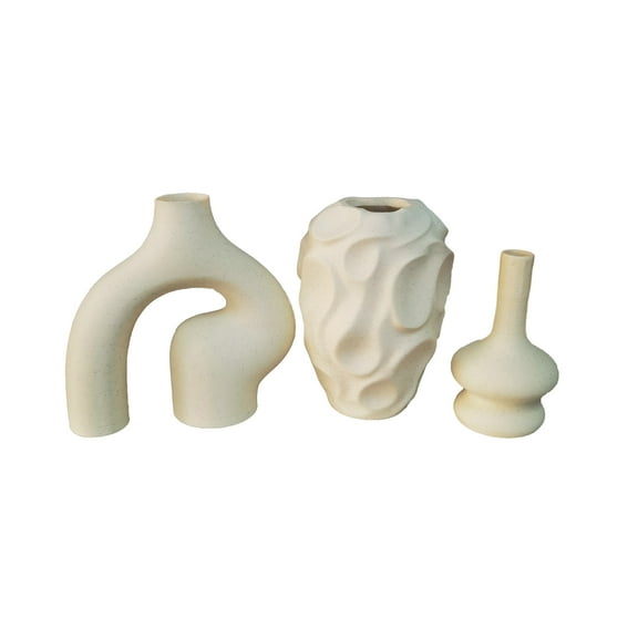 3D Printed Bohemian Style Vase Set, Modern Nordic Minimalist Round & Donut Shape Geometric Pattern Home Decor, Boho Room Vases for Flowers, Shelf Decor