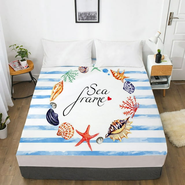 3D Printed Bule White Stripe Anchor Soft Fitted sheet With Elastic Band