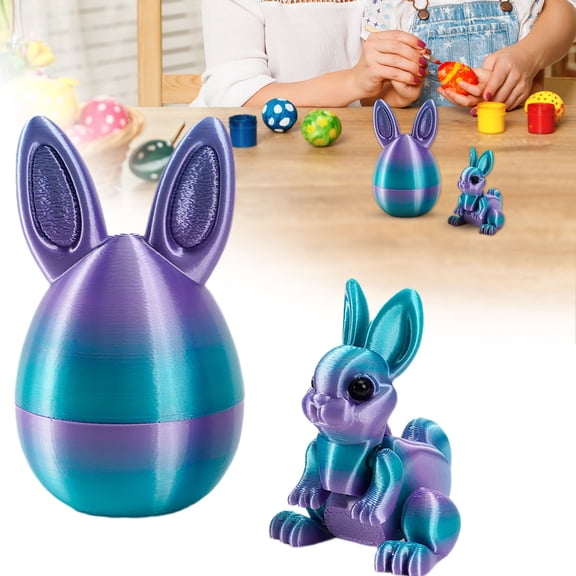 3D Printed Bunny Egg with Articulated Rabbit Inside, Flexible Surprise Easter Eggs, Palm-Sized Basket Stuffers, Elegant Home and Office Décor, Stress-Relief Fidget, Holiday Gift (Silk Mermaid)