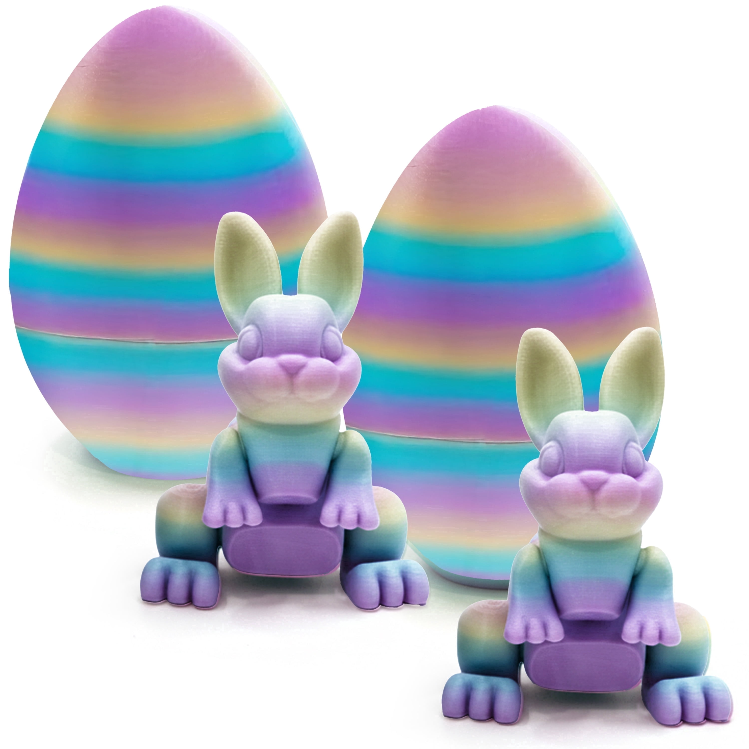 Sperric 3D Printed Bunny Surprise Eggs, 4.3” Prefilled Easter Egg with Articulated Bunny Fidget Toys, Easter Egg Toy Basket Stuffers for Kids, 2-Pack