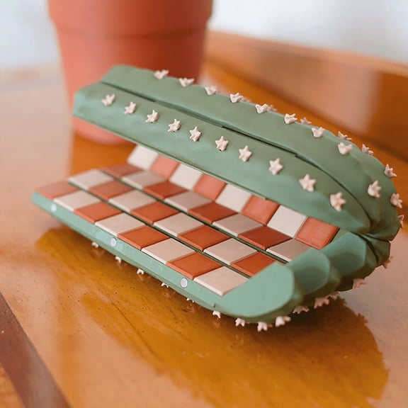 3D Printed Cactus Chess Set with Planter, Roll Up Portable Travel Chess Game, 32 Piece Unique Succulent Chess Pieces, Compact Strategy Game
