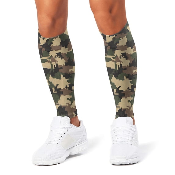 3D Printed Calf Compression Sleeves, 360 Seamless Leg Sleeves for Running, Cycling & Sports, One Size, Camouflage Print