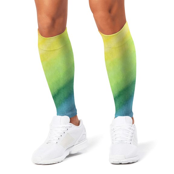 3D Printed Calf Compression Sleeves, 360 Seamless Leg Sleeves for Running, Cycling & Sports, One Size, Rainbow Print