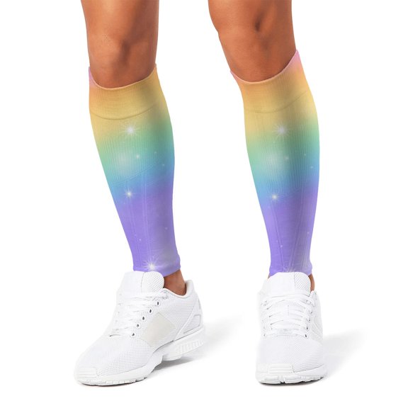 3D Printed Calf Compression Sleeves, 360 Seamless Leg Sleeves for Running, Cycling & Sports, One Size, Rainbow Print