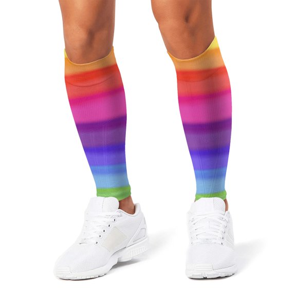 3D Printed Calf Compression Sleeves, 360 Seamless Leg Sleeves for Running, Cycling & Sports, One Size, Rainbow Print