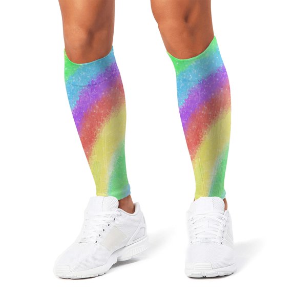 3D Printed Calf Compression Sleeves, 360 Seamless Leg Sleeves for Running, Cycling & Sports, One Size, Rainbow Print