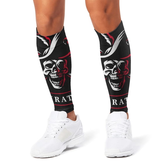 3D Printed Calf Compression Sleeves, 360 Seamless Leg Sleeves for Running, Cycling & Sports, One Size, Skull Pirate Print