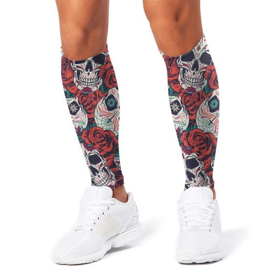 3D Printed Calf Compression Sleeves, 360 Seamless Leg Sleeves for Running, Cycling & Sports, One Size, Skull Pirate Print