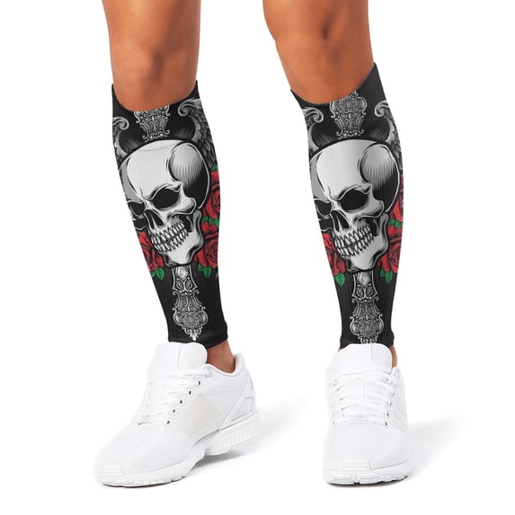 3D Printed Calf Compression Sleeves, 360 Seamless Leg Sleeves for Running, Cycling & Sports, One Size, Skull Pirate Print