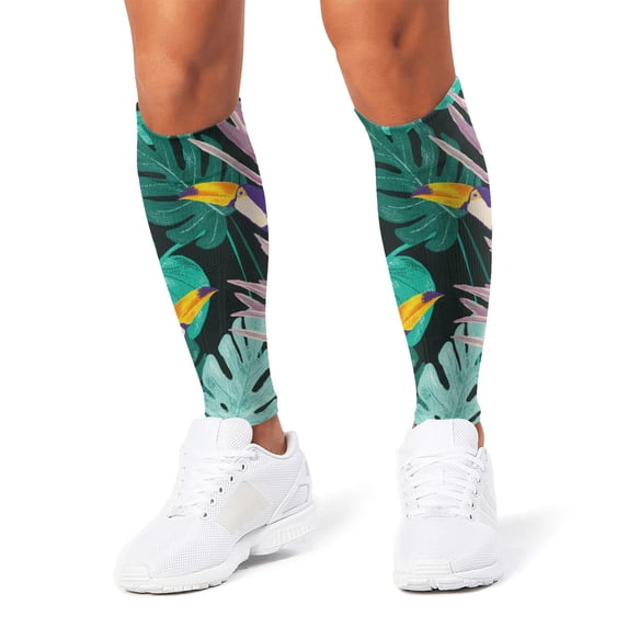 3D Printed Calf Compression Sleeves, 360 Seamless Leg Sleeves for Running, Cycling & Sports, One Size, Tropical Jungle Print