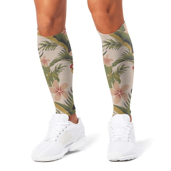 3D Printed Calf Compression Sleeves, 360 Seamless Leg Sleeves for Running, Cycling & Sports, One Size, Tropical Jungle Print