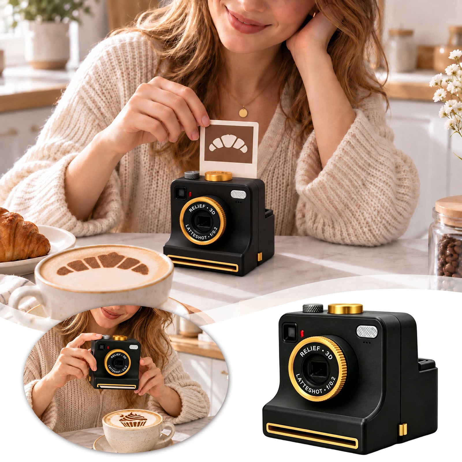 3D Printed Camera Manual Coffee Latte Art Tool with 4 Pattern Stencil ...