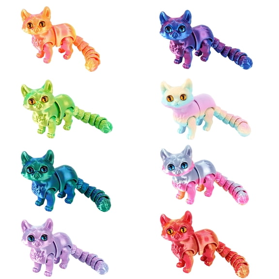 3D Printed Cat, 8Pcs Articulated Cat Toys Figure, 3D Print Animals Fidget Toys Decor, 3D Printed Flexible Cat Ornaments Movable Joints Simulation Animal Figurine For Home Office Tabletop Decor