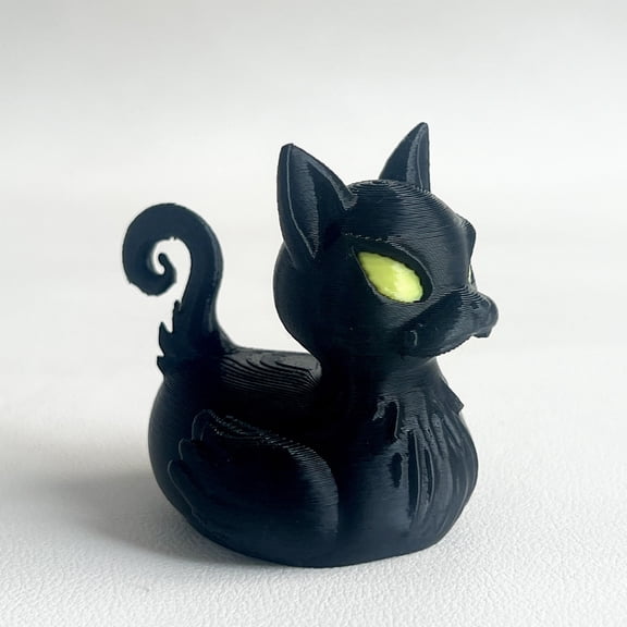 3D Printed Cat, Black Demon Cat Figurine, Gothic Halloween Decor with Devil Horns, Desk Ornament Collectible Statue