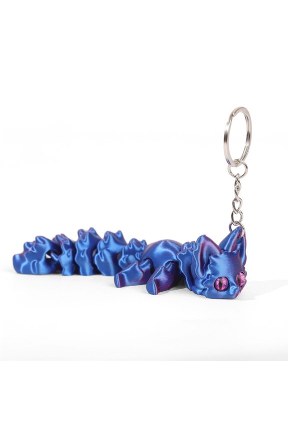 3D Printed Cat Keychain Movable Tail Funny Kitten Pendant