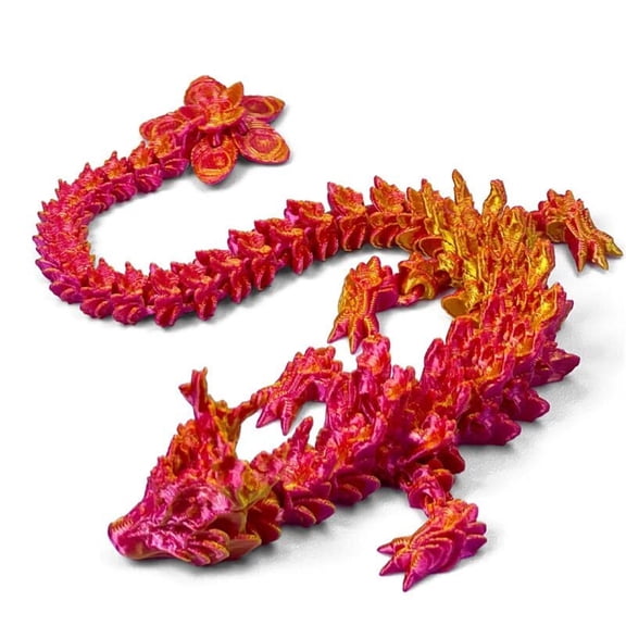 3D Printed Cherry Blossom Crystal Dragon, 11.8 Inch Articulated & Magical Movable Model Display, Collection, And Gift, Home Office Executive Desk Decor