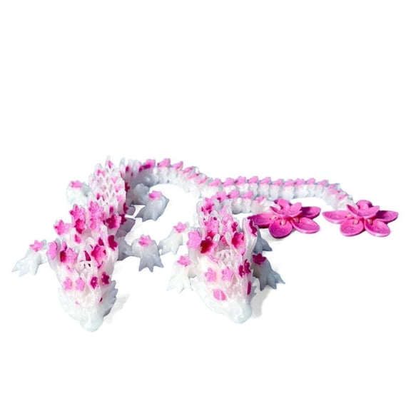 3D Printed Cherry Blossom Crystal Dragon, Decorative Item Articulated & Magical Movable Model Display, Collection Gift, Home Office Executive Desk Decor Small Sculpture