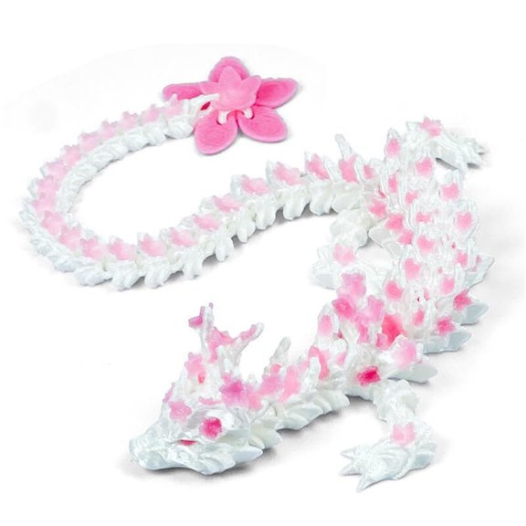 3D Printed Cherry Blossom Crystal Dragon, Decorative Item Articulated & Magical Movable Model Display, Collection Gift, Home Office Executive Desk Decor Small Sculpture