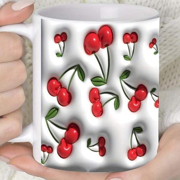 3D Printed Cherry Pattern Mug Juice Milk Coffee And More Suitable Home Use Washable Ceramic Material Reusable