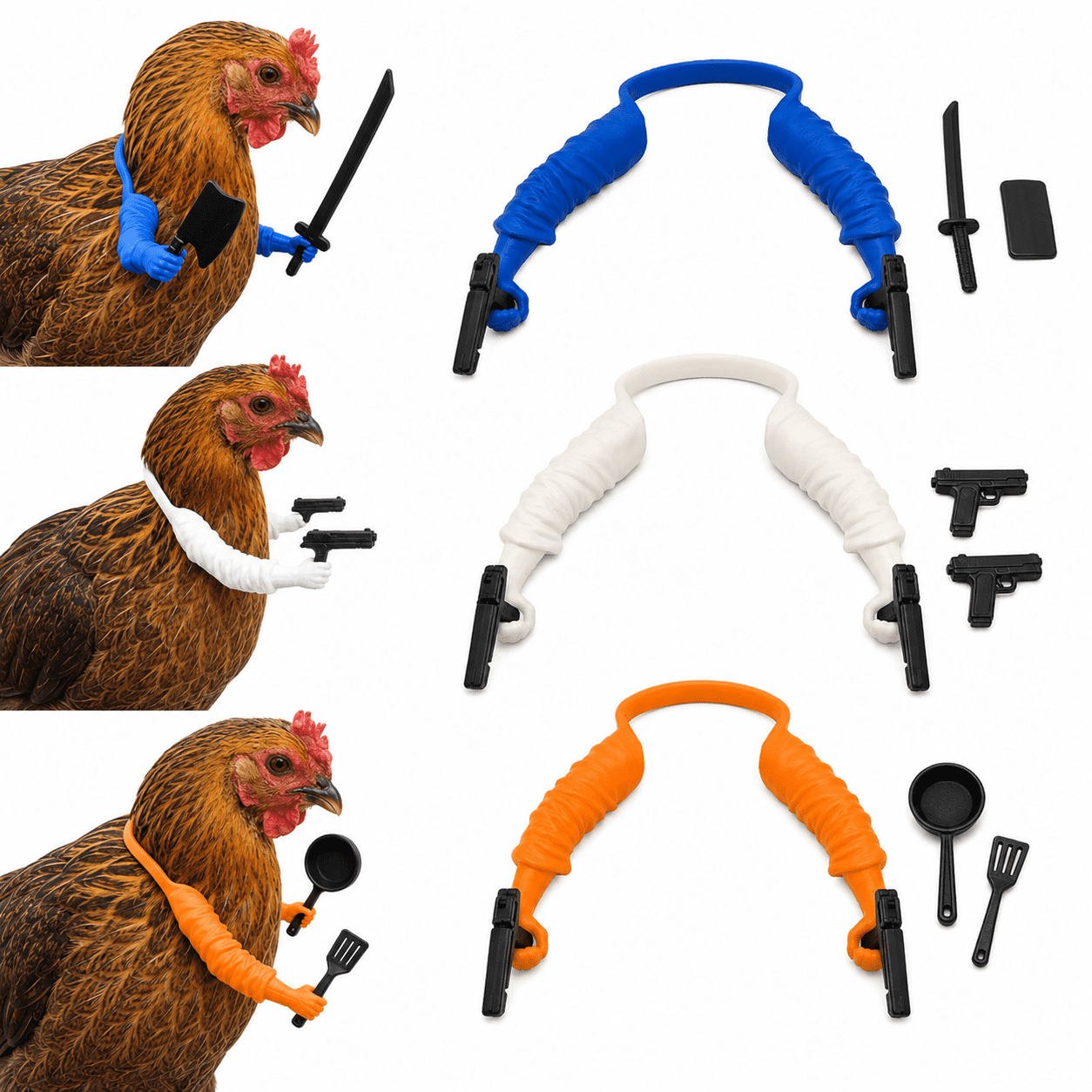 3D Printed Chicken Arms Set, Funny Chicken Costume Accessories with 3 Colorful Arms and 16 Mini Pretend Props, Novelty Farm Animal Photo Props for Backyard Chickens, Social Media Photos and Prank Gif
