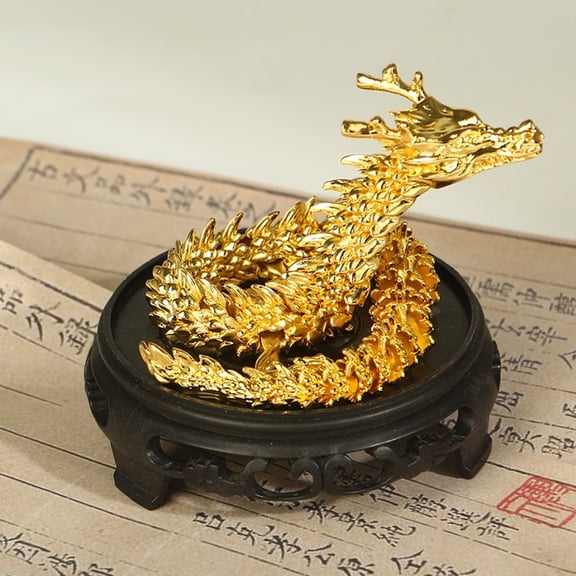 WETLA 3D Printed Chinese Dragon Figurine Movable Joints Golden Loong Figure Articulated Dragon Model Fidget Toy Desktop Decoration Ornament ,Dragon