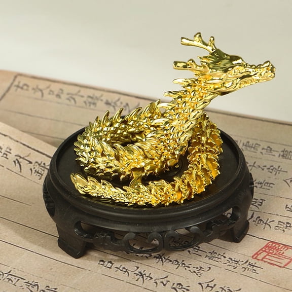 3D Printed Movable Joints Chinese Dragon Figurine Golden Loong Figure Articulated Dragon Model Fidget Toy Desktop Decoration Ornament