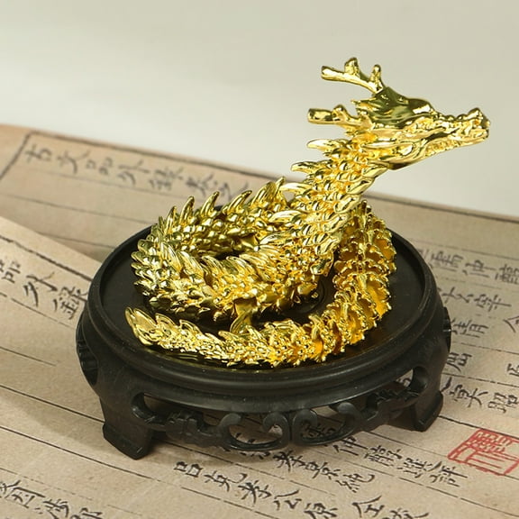 3D Printed Chinese Dragon Figurine Movable Joints Golden Loong Figure Articulated Dragon Model Fidget Toy Desktop Decoration Ornament