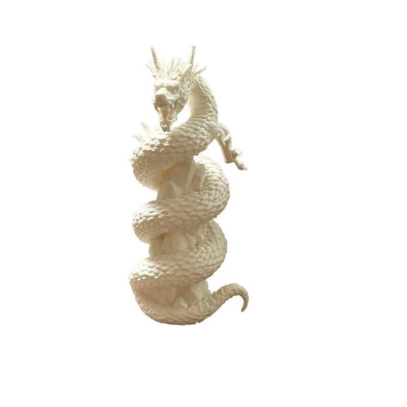 3D Printed Chinese Dragon Figurine White Coiled Serpent Statue Desk Decor 3.94 Inch