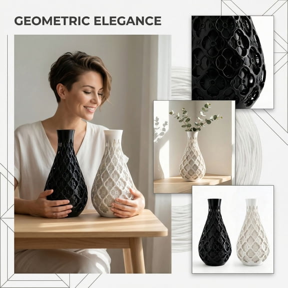 3D Printed Chinese Hollow Vase Black Decorative Flower Vase Artistic Carved Design for Home Living Room Shelf Table Centerpiece Unique Housewarming Gift Idea, 1Pcs 6.3" Black