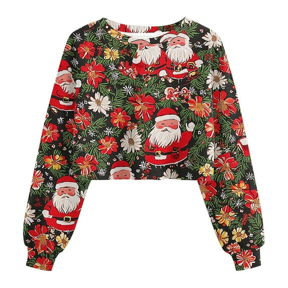 3D Printed Christmas Sweatshirts for Women 2025 Pullover Loose Crewneck Long Sleeve Cropped Casual Xmas Tops