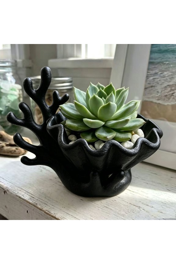 3D Printed Coastal Jewelry Organizer, Seashell Trinket Dish & Necklace Tree Stand, Resin Vanity Holder for Rings Earrings Small Succulents, Compact Small Space Storage for Dresser Bathroom Counter