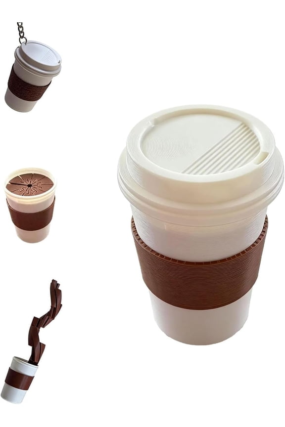 3D Printed Coffee Spill Fidget Toy, Realistic Coffee Cup Desk Fidget with Keychain, Twist Spiral Stress Relief for Office, Funny Prank Gift