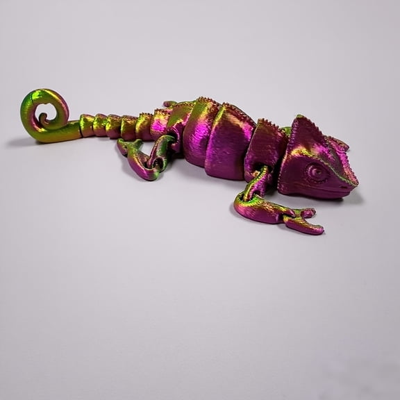 3D Printed Color-Changing Chameleon Statue - Self-Adaptive Lizard Figurine with Glowing Eyes, Realistic Scales, No Electricity Needed, Durable Plastic Indoor