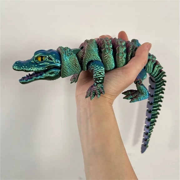 3D Printed Crocodile with Integrated Joint Mouth Movable for 's Animal Model Figurine or Collectible Birthday Gifts