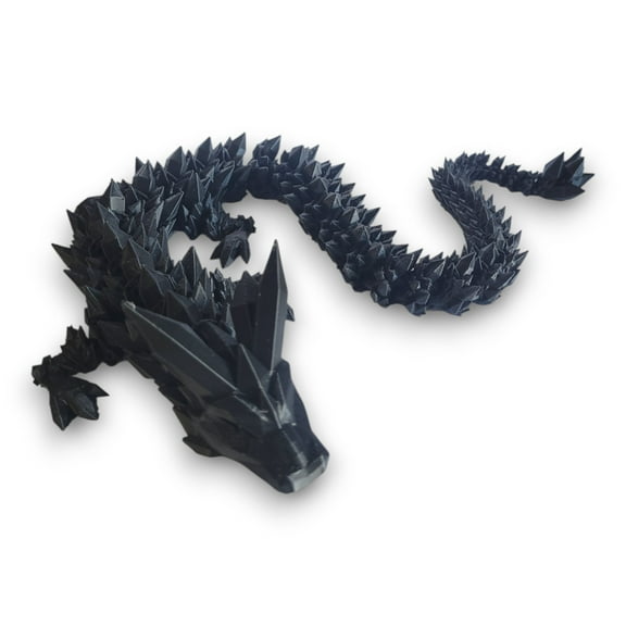 3D Printed Crystal Dragon (Black Color) - Extra Large Flexible Fidget 3D Printed Crystal Dragon Toy, Gift Bag Filler, Desk Decoration, Party Favor, (24 Inch Dragon)