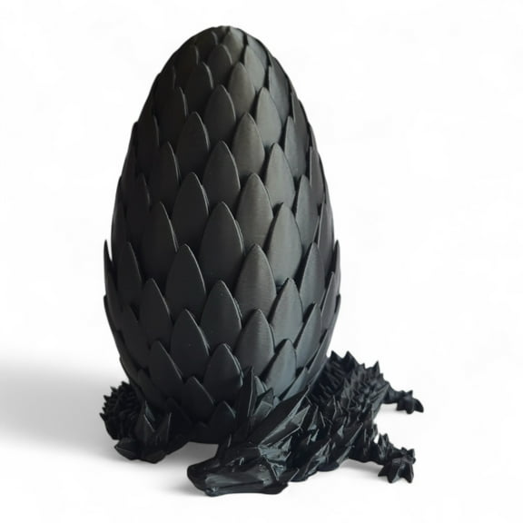 3D Printed Crystal Dragon with Egg (Black Color) – Flexible 3D Printed Toy Set, Includes 12 Inch Dragon and 6 Inch Egg, Gift Bag Filler, Desk Decoration, Party Favor, Easter Basket Stuffers