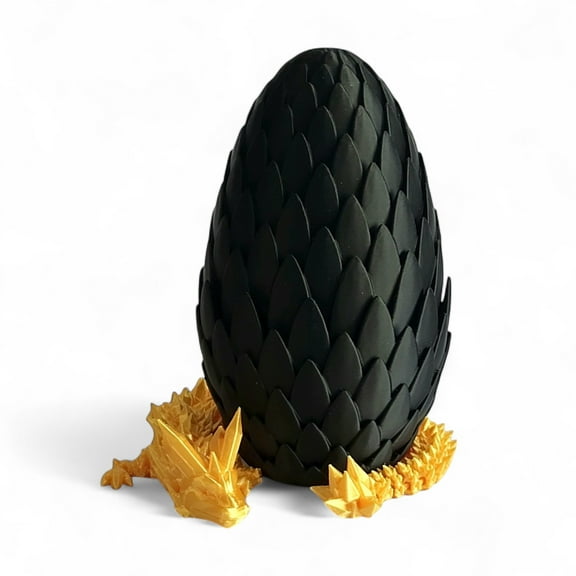 3D Printed Crystal Dragon with Egg (Black Color) – Flexible 3D Printed Toy Set, Includes 12 Inch Dragon and 6 Inch Egg, Gift Bag Filler, Desk Decoration, Party Favor, Easter Basket Stuffers
