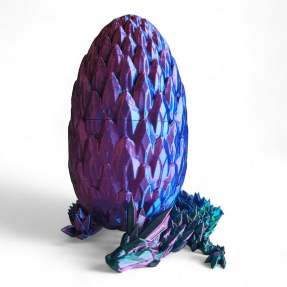 3D Printed Crystal Dragon with Egg (Tri-Color Red Green Blue) – Flexible 3D Printed Set, Includes 12 Inch Dragon and 6 Inch Egg, Gift Bag Filler, Desk Decoration, Party Favor