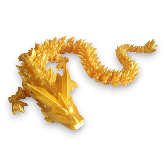 3D Printed Crystal Dragon (Gold Color) - Flexible Fidget 3D Printed Crystal Dragon Toy, Gift Bag Filler, Desk Decoration, Party Favor, (12 Inch Dragon)