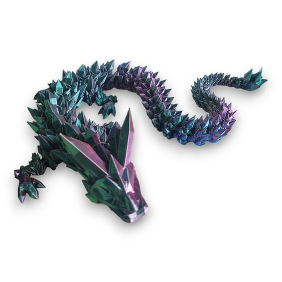 3D Printed Crystal Dragon (Tri-Color Red Blue Green) - Extra Large Flexible Fidget 3D Printed Toy, Gift Bag Filler, Desk Decoration, Party Favor, (24 Inch Dragon)